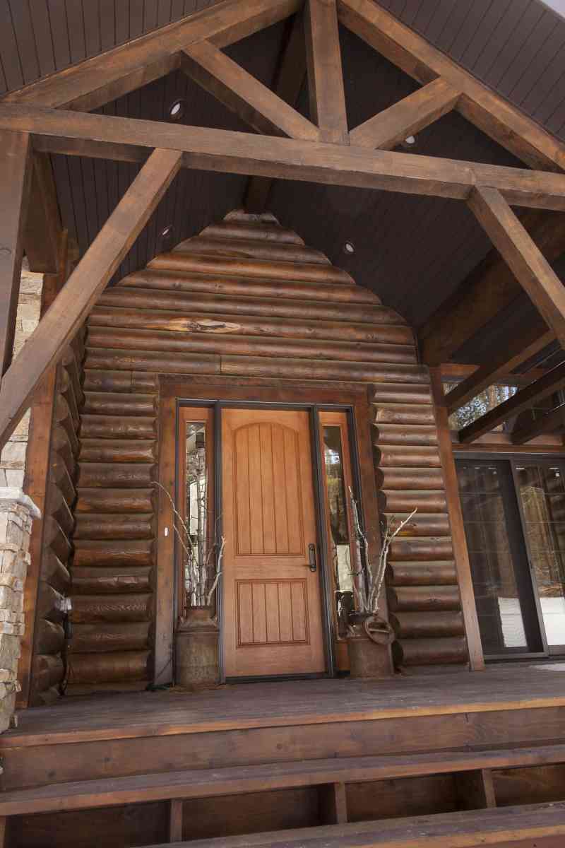 The rustic entry door and its coordinating decor.